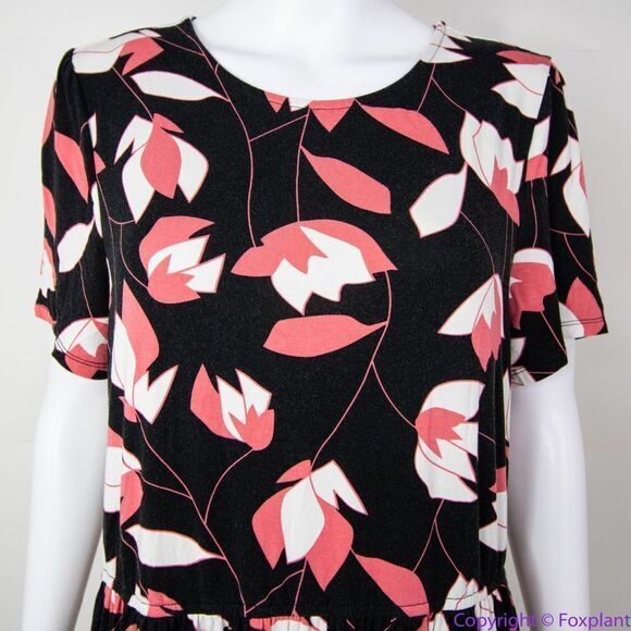 Modcloth black pink floral print short‎ sleeve dress, 1X - Picture 4 of 16